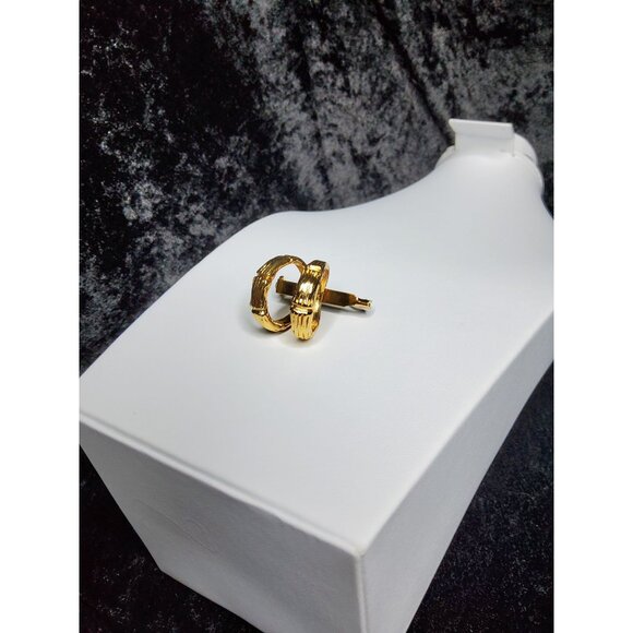 vintage karma gold tone bambo pattern double ring pin brooch - Picture 3 of 4